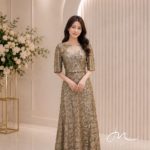 金銅亮片鑽石領禮服