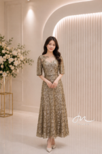 金銅亮片鑽石領禮服