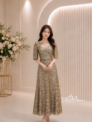 金銅亮片鑽石領禮服