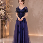 星夜紫珠鑽綻花禮服