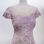 粉紫碎鑽緹花禮服