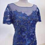 星空藍花葉縫珠禮服