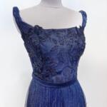 藏藍蕾絲細肩紗裙禮服