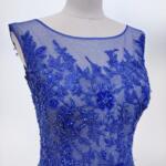 藏藍蕾絲織花肩袖禮服