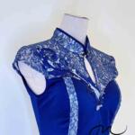 藏藍旗袍領刺繡絨面魚尾禮服