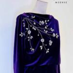 藏藍絨布花鑽魚尾禮服