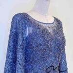 湛藍珠工蕾絲披風魚尾禮服