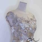 米膚銀河刺繡花卉短禮服