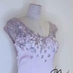 櫻花粉花葉珠鑽短禮服