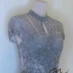 銀鑽高領黑緞魚尾禮服