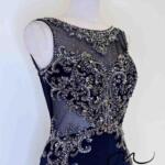 曜石黑排鑽削肩緞面魚尾禮服