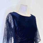 藏藍絲絨蕾絲水袖禮服