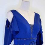 寶藍絲絨碎鑽挖肩水袖禮服