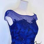 藏藍刺繡花鏤空蕾絲裙禮服