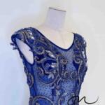 藏藍花紋縫珠絲絨魚尾禮服