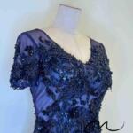 星空紫V領珠花漸層紗裙禮服