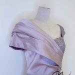 粉紫絲緞不對稱側邊鑲鑽禮服