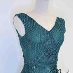 墨綠宮廷刺繡菱格網A字裙禮服