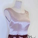 藕粉絲緞刺繡蕾絲裙禮服