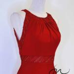 櫻桃紅雪紡削肩高腰禮服