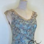 蒂芬妮藍織花包肩袖禮服