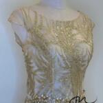 米白襯布竹葉金蔥高腰禮服