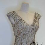 米灰緹花刺繡V領魚尾禮服