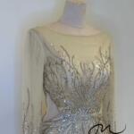 金黃波浪水晶珠收腰長袖禮服