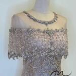 香檳金水鑽斗篷魚尾禮服