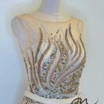 金黃波紋珠鑽削肩收腰禮服