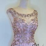 櫻花粉楓葉珠鑽粉襯絲緞禮服