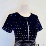 藏藍胸前挖空銀鑽波浪裙禮服