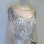 粉金桃心領滿鑽披肩水袖禮服