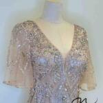 香檳金蕾絲袖滿鑽網紗裙禮服