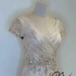 香檳金交叉流線珠鑽金花高腰禮服