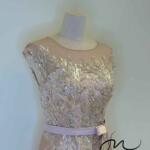 粉膚金蔥亮片緞面收腰A字裙禮服