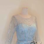 天空藍銀蔥波紋蕾絲七分袖禮服