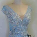 水藍銀蔥亮片珠工蕾絲魚尾禮服