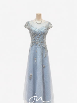 蔚藍珍珠蕾絲A字禮服