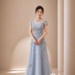 蔚藍珍珠蕾絲A字禮服