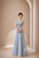 蔚藍珍珠蕾絲A字禮服