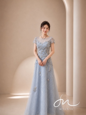 蔚藍珍珠蕾絲A字禮服
